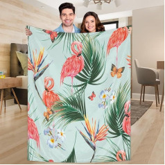 Ririx Überwurfdecke mit Flamingo-Motiv und Schmetterlingen und Blättern, für Bett, Couch, Sofa, Stuhl, Camping und Reisen, leichte Decke, groß (203,4 x 152,4 cm)