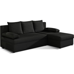 Altdecor Corner Sofa Right with Sleep Function and Bed Box with Gas Lift, Upholstered Couch in L-Shape Right, Upholstered on the Right, Ideal as a Guest Bed - Gin 206 x 146 x 90 cm Black