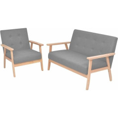 Guyana Sofa-Set 2-TLG. Stoff Hellgrau Lounge Sofa Set Sessel Couch Loungesofa Polstersofa Sofagarnitur Wohnzimmer