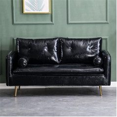 57''W Kunstledersofa, 2-Sitzer-Couch mit Massivholzrahmen und gepolsterten Kissen, für Wohnzimmer, Wohnung, Wohnzimmer,Schwarz