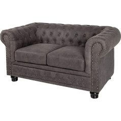 Riess Ambiente Chesterfield 2-Seater Sofa 150 cm Vintage Grey Taupe with Button Stitching and Spring Core Couch