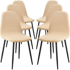 ‎Vertvie Vertvie Chair Covers 1/4/6 Piece Set Jacquard Stretch Dining Room Chairs Cover Removable Washable Non-Slip Chair Cover Universal Kitchen Chairs Cover Elegant for Living Room Office (Beige, 6)