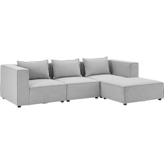 Juskys Domas L Modular Sofa - Couch for Living Room - 3 Seater - Ottoman, Armrests & Cushions - Corner Sofa Corner Sofa Set Fabric Light Grey