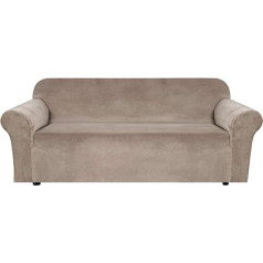 NOPEXTO Real Velvet Couch Cover, Thick Velvet Sofa Covers for Dogs and Cats, Pet-Friendly, 1-Piece Elastic Furniture Protector, Plush Sofa Protective Covers (4 Seater, Taupe)