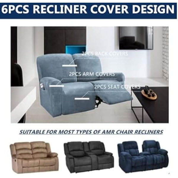 Gamukai GAMUKAI Stretch Velvet 2 Seater Sofa Slipcover 6 Pieces (Dusty Blue, Love Seat)