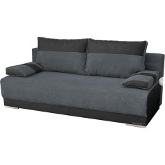 Mb-Moebel Nisa Couch with Sleep Function and Bed Box Sofa Bed Living Room Couch Sofa Extendible (Dark Grey + Black)
