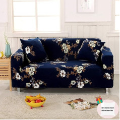 Treer Sofa Überwürfe Sofabezug, 1 2 3 4 Sitzer Elastisch Schonbezug Antirutsch Sofa Abdeckung Hussen mit Armlehnen Stretch Slipcover Abwaschbar Wohnkultur- Blume Drucken (Dunkelblau,4 Sitzer)