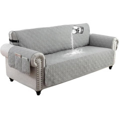 DSECHCRSL 100% Waterproof 3-Seater Sofa Cover for Dogs, Children, Non-Slip Couch Cover with Pockets, Durable Sofa Cover, Washable Sofa Protection, Grey A