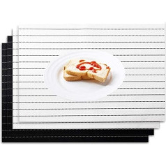 ‎Mifani Tischsets, 4er-Set, gestreifte, hitzebeständige und wasserdichte Isolierunterlage aus PVC for den Esstisch in der Küche, waschbare rechteckige Tischsets, Schwarz (Weiß + Schwarz) ( Color : White+Black