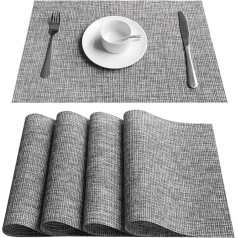 Itonc Tischset, PVC-Küchen-ESS-Tischsets für Tischset, Deckchen, Tassenmatten, Untersetzer, wasserfeste Tischdecke (Farbe: Grau, Größe: 6er-Set)