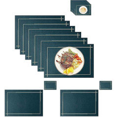 MIFANI Tischset, 8er-Set for die Küche, mit 8 Untersetzern, rechteckige Tischsets aus PU-Kunstleder for die Frühstücksbar zu Hause, hitzebeständiges Tischset for den Esstisch, Grün