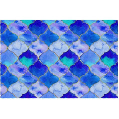 Tbouobt Stoff-Tischsets, waschbare Tischsets für Esstisch, 6er-Set,Orientalische Fliesen des blauen Aquarells Quatrefoil