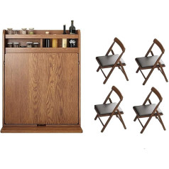Jiachaoyi Folding Table with 4 Chairs, Folding Kitchen Dining Table, Solid Wood, Home Desk, Workstation, Computer Desk with Storage Compartment (Colour: Dark Brown)