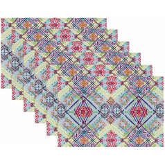 Tbouobt Fabric Placemats, Washable Placemats for Dining Table, Set of 6, Ethnic Bohemian Vintage Geometry of Tribal Art