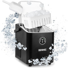 Duronic ICM12 BK Automatic Ice Cube Machine, 8 Ice Cubes in 6-8 Minutes, 1 L Water Tank, Up to 12 kg per 24 Hours, Quiet Compressor up to 54 dB, Ice Maker 120 W, 1 kg Ice Cube Maker