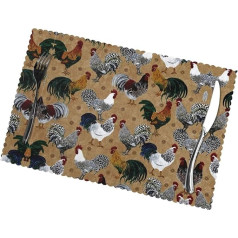 Mqgmz Tischsets 6er Set Hahn und Huhn Druck Hitzebeständig Waschbar Küche Wärme Esszimmer Home Küche Tischdekoration