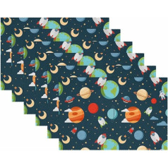 Tbouobt Fabric Placemats, Washable Placemats for Dining Table, Set of 6, Planets Space Caricature