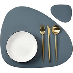 Visaml Unregelmäßige Form PU-Leder-Tischsets-Set, ölbeständig, wasserdicht, for Küchentische, Bistrotische, Bars, Cafés, Hotels (Color : CD Blue, Size : Pacemat and Coaster)