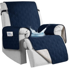 DSECHCRSL 100% Waterproof Deck Chair Cover with Pockets, Elastic Band, Non-Slip Chair Cover for Recliner Chair, 1 Seater Recliner Cover, Anti-Fouling Deck Chair Covers for Kids, Dogs, Pets, Blue