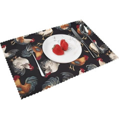 Dtgpro Französische Hähne & Tischsets & 4-teiliges Set, 30,5 x 45,7 cm, dicker, strapazierfähiger Stoff, knitterfrei und schmutzabweisend.