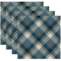 Tbouobt Fabric Placemats, Washable Placemats for Dining Table, Set of 4, Lattice Plaid Grid Check Vintage Blue