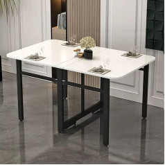 Wyhbxd Drop Leaf Dining Table, Modern Folding Dining Table and Expandable Kitchen Table, Folding Kitchen Table for Small Apartments (Color : Pure White+Black Frame, Size : 140cm)
