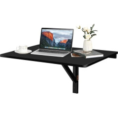 Medimall Wall Mounted Folding Desk, Drop-Leaf Work Table with Thick Board & Solid Wood Support, Space-Saving Hanging Table for Balcony, Bathroom, Kitchen, Easy Assembly (Black)