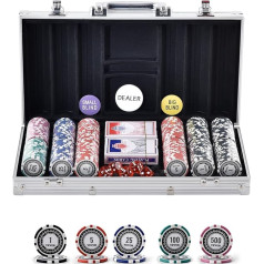 VEVOR Plastic Poker Chip Set, 300-Piece Poker Set, Complete Poker Play Set with Aluminium Poker Case, Cards, Buttons and Dice, Complete Set 7-8 Players for Texas Hold'em, Blackjack, Gambling etc.