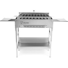 BBQ-Toro Barbecue Table with Electric Skewer and Cooking Grate, Stainless Steel Grill with Rotisserie Attachment, 9 Skewers, Grill Grate and Motor, with Power Plug and USB, Mangal Kebab, Barbecue