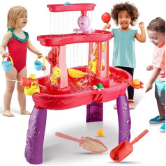 Jugana Wasserspieltisch Wassertisch Kinder Outdoor - Wasserspielzeug Sand Wassertisch Matschtisch Spielzeug ab 2 Jahre Gartenspielzeug Kindertisch mit Wasser Sommer Strand Aktivität Mädchen Rosa