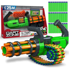Dart Zone V-Twin Motorised Minigun Dart Blaster - High Performance Foam Gun for Children from 8 Years - Fully Automatic - Shoots 3 Cartridges / sec up to 25 m Wide - Compatible with Nerf Arrows