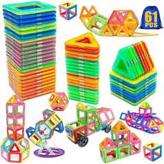 Shrubz Magnetic Building Blocks, 61 Pieces Magnetic Toy Children Magnetic Building Blocks 3 4 5 6 7 Years Girls Boys Magnetic Building Blocks Magnetic Game for Children Gift Learning Toy Building