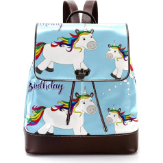 Einhorn Happy Birthday Personalisierte Schultaschen Büchertaschen für Teenager, Mehrfarbig, 27x12.3x32cm, Rucksack Rucksäcke