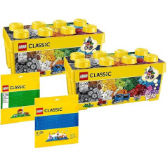 LEGO Super Set: 2 x 10696 Medium Building Block Box + 10700 Green Building Mat + 10714 Blue Building Plate