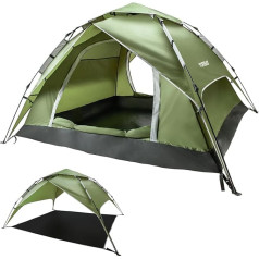 Yorbay 2 in 1 Pop Up Camping Tents for 2-4 People, Double Walled Waterproof UV Protection Dome Tents Throw Tents for Family, Trekking, Outdoor, Festival, Green