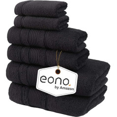 Eono Amazon 2 Large Bath Towels, 2 Large Towels, 2 Washcloths, Super Soft Egyptian Cotton, 6-Piece Premium Towel Set for Hotel & Spa, Bathroom, Kitchen, Shower - Dark Black