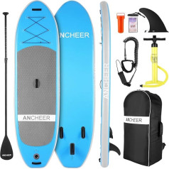 ANCHEER Inflatable Stand Up Paddle Board with Complete SUP Accessories, Backpack, Leash, Adjustable Paddle and Hand Pump, Floor Fin, Waterproof Bag, Repair Kit