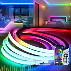 KSIBNW Neon LED Strip RGB, 15 m LED Strip with Power Supply and LED Controller, 230 V Flexible Waterproof IP65 Neon Light Strip for Bedroom, Indoor and Outdoor Use