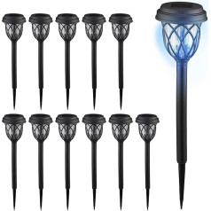 Relaxdays Solar Lights Set of 12 Lantern Look LED Garden Lights H x D 42.5 x 10 cm with Ground Spike Black/Transparent Plastic