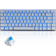 AK33 USB Wired Mechanical Gaming Keyboard, 80% Blue Switch Keyboard with Blue LED Backlight, 82 Keys Anti-Ghosting Metal Panel for PC, Mac and Laptop, White
