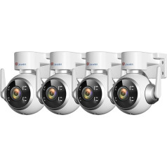 ctronics Outdoor Surveillance Camera, WLAN Set of 4, IP Camera Outdoor with 350°/90° Swivel, Person Detection, Automatic Tracking, Coloured Night Vision, 2-Way Audio, 3 Installation Methods, IP66