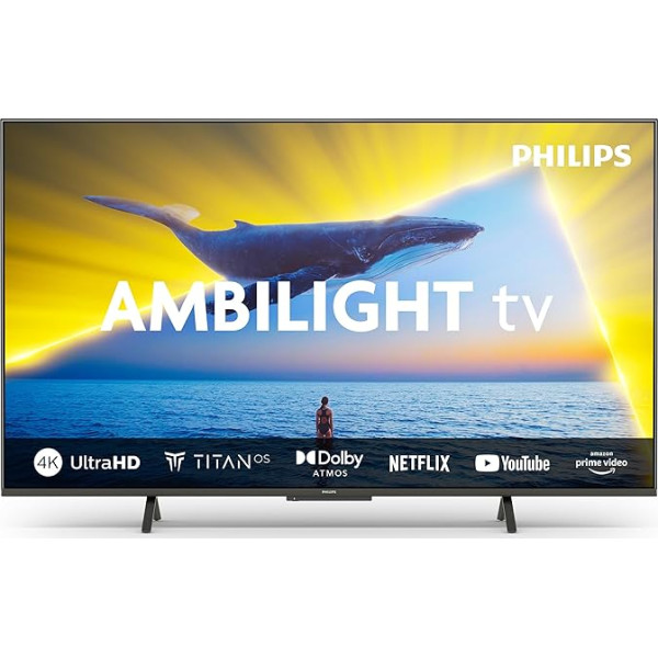 Philips Ambilight 43PUS8109 4K LED Smart TV - 43-Zoll Display mit Pixel-präziser Ultra HD, Titan OS Plattform und Dolby Atmos, Funktioniert mit Alexa und Google Sprachassistent - Satiniertes Chrom