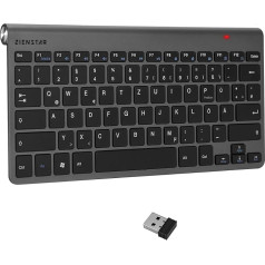 Zienstar - Mini Wireless Keyboard (German QWERTZ) with 2.4 GHz USB Receiver for Computer, Laptop (Grey)