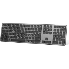 OMOTON Bluetooth Tastatur für Mac(MacBook/MacBook Air/MacBook Pro/iMac/iMac Pro/Mac Pro), wiederaufladbare kabellose, für Mac OS mit 3 Bluetooth Kanälen, QWERTZ DE-Layout, Grau