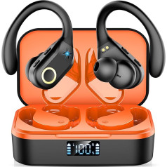 Bluetooth Sports Headphones, Wireless Bass Sound, In-Ear Headphones Bluetooth 5.3 IPX7 Waterproof, 60 Hours Playtime, Sports Headphones with HD Mic, LED Display, USB-C Charging Box Earphones for