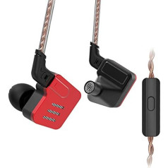 J&R KZ BA10 Metal Headphones, 5BA Balanced Anchor Driver, HiFi Bass Headphones, In-Ear Monitor, Sports Headset, Noise Cancelling Earbuds (with Microphone, Red)