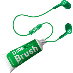 sbs Stereo Brush Headset in Colour Tube, 3.5mm Jack Cable, Built-in Microphone, Reaction Button, Green