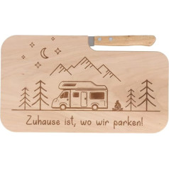 Spruchreif Bread board with knife, wooden board with knife, gifts for campers, outdoor gifts, outdoor breakfast, home is where we park