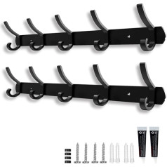 Galerie SV Coat Rack Wall, Pack of 2 Coat Hooks Black with 5 Hooks, Metal Coat Rack, Wall Coat Hooks for Bedroom, Bathroom, Kitchen, 43 cm (Black)