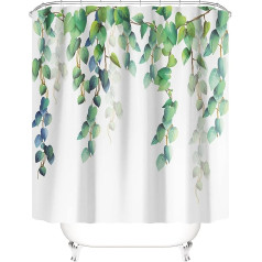 M&W DAS DESIGN Shower Curtain Green Plants Bathroom Textile Curtain Mould Resistant Fabric Washable Blue Leaves Top Polyester Shower Curtain Including 12 C-Rings Weight Bottom